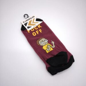 Șosete de Burgundia cu imprimare „FUCK OFF” și imaginea Morty